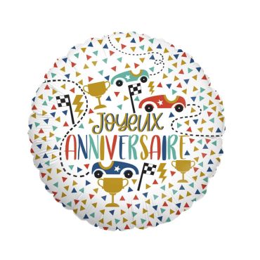 Ballon rond hélium - Joyeux Anniversaire - Voitures - 46 cm Ballon rond hélium - Joyeux Anniversaire - Voitures - 46 cm