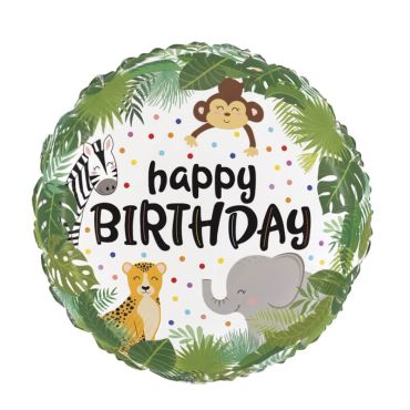 ballon hélium rond happy birthday jungle - 46 cm ballon hélium rond happy birthday jungle - 46 cm