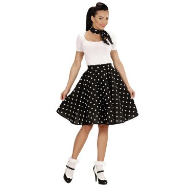 Jupe noire à pois blancs avec foulard rétro assorti | jourdefete.com Jupe noire à pois blancs avec foulard rétro assorti | jourdefete.com