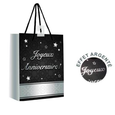 mini pochette cadeaux joyeux anniversaire argent | jourdefete.com