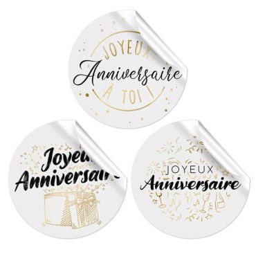 18 pastilles autocollantes joyeux anniversaire 3 modèles 18 pastilles autocollantes joyeux anniversaire 3 modèles