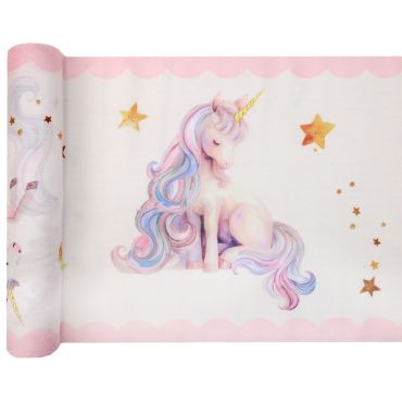 Chemin de table licorne magique rose avec étoiles dorées pour anniversaire fille | jourdefete.com
