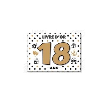 Livre d'or blanc, noir et or pour un anniversaire âge 18 ans.