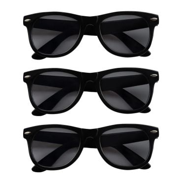 Trois paires de lunettes de soleil noires style rétro superposées pour déguisement | jourdefete.com