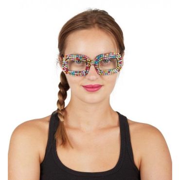Paire de lunettes fantaisie à strass multicolores | jourdefete.com