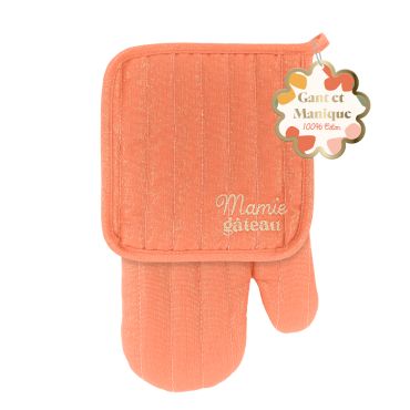 Set gant et manique Mamie brodés à paillettes rose pour la cuisine | jourdefete.com