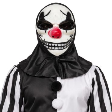 Masque de clown malveillant blanc et noir avec un nez rouge pour un déguisement d'Halloween effrayant | jourdefete.com Masque de clown malveillant blanc et noir avec un nez rouge pour un déguisement d'Halloween effrayant | jourdefete.com