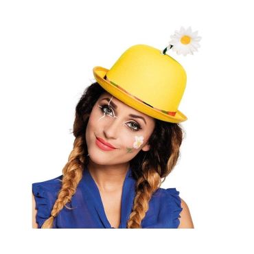 Chapeau Melon de Clown Jaune avec Marguerite Chapeau Melon de Clown Jaune avec Marguerite
