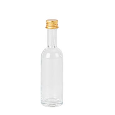 Mignonnette en verre transparent avec bouchon doré élégant | jourdefete.com Mignonnette en verre transparent avec bouchon doré élégant | jourdefete.com