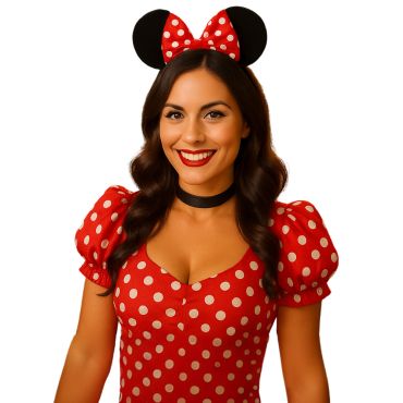 Serre-tête oreilles de souris avec nœud rouge à pois pour déguisement | jourdefete.com