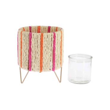 Lanterne décorative en verre, métal et ficelle beige framboise et orange pour fête | jourdefete.com Lanterne décorative en verre, métal et ficelle beige framboise et orange pour fête | jourdefete.com