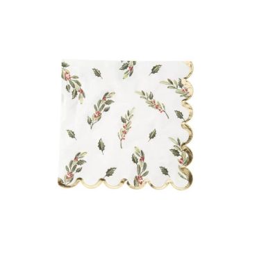 16 Serviettes Tradi Chic Blanc, Rouge, Vert et Or 16 Serviettes Tradi Chic Blanc, Rouge, Vert et Or