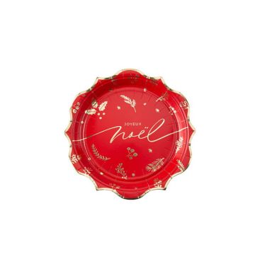 8 Assiettes Holly Christmas Rouge et Or 23 x 23 cm 8 Assiettes Holly Christmas Rouge et Or 23 x 23 cm