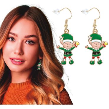 Boucles d’oreilles lutins de Noël en métal émaillé, pendentifs verts et rouges portés lors des fêtes | jourdefete.com Boucles d’oreilles lutins de Noël en métal émaillé, pendentifs verts et rouges portés lors des fêtes | jourdefete.com