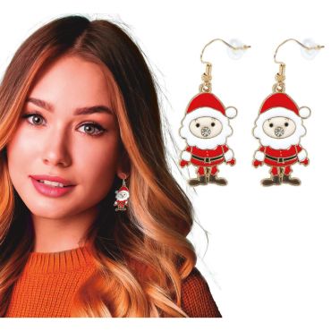 Boucles d’oreilles métalliques Père Noël rouge et blanc portées pendant les fêtes, crochets avec butées en silicone | jourdefete.com Boucles d’oreilles métalliques Père Noël rouge et blanc portées pendant les fêtes, crochets avec butées en silicone | jourdefete.com
