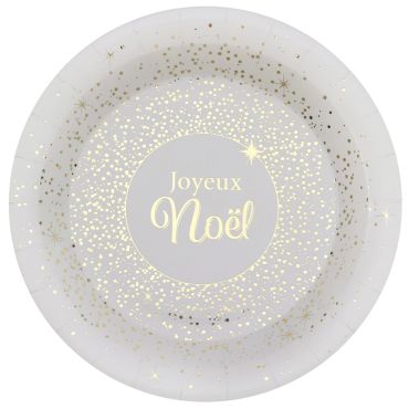 Assiettes en carton blanches Joyeux Noël avec décor doré scintillant | jourdefete.com Assiettes en carton blanches Joyeux Noël avec décor doré scintillant | jourdefete.com