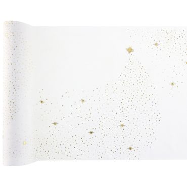 Chemin de table de Noël scintillant blanc et or 2,5 m x 28 cm | jourdefete.com Chemin de table de Noël scintillant blanc et or 2,5 m x 28 cm | jourdefete.com