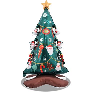Ballon aluminium sapin de Noël sur pieds avec décorations festives | jourdefete.com Ballon aluminium sapin de Noël sur pieds avec décorations festives | jourdefete.com