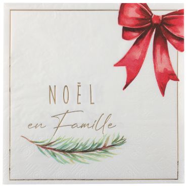 Serviettes Noël en Famille avec ruban rouge et branche de sapin | jourdefete.com Serviettes Noël en Famille avec ruban rouge et branche de sapin | jourdefete.com