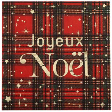 Lot de 10 serviettes de table tartan rouge et vert Joyeux Noël avec étoiles dorées | jourdefete.com Lot de 10 serviettes de table tartan rouge et vert Joyeux Noël avec étoiles dorées | jourdefete.com