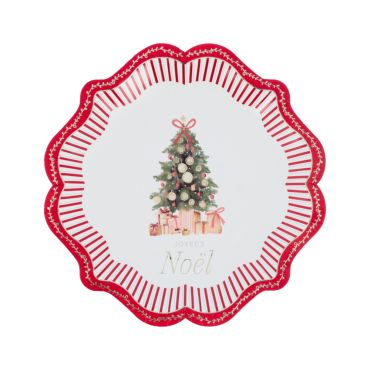 Assiettes en carton festonnées avec sapin de Noël et rayures rouges et blanches | jourdefete.com Assiettes en carton festonnées avec sapin de Noël et rayures rouges et blanches | jourdefete.com