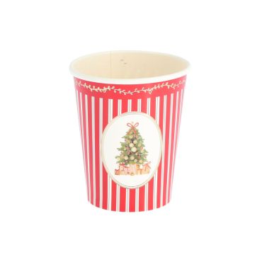 Gobelets en carton de Noël à rayures rouges et médaillon sapin décoré | jourdefete.com Gobelets en carton de Noël à rayures rouges et médaillon sapin décoré | jourdefete.com