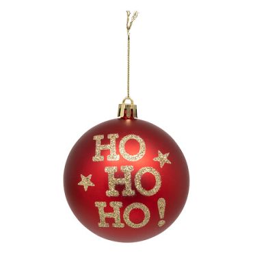Boule de Noël rouge "HO HO HO !" à paillettes dorées suspendue au sapin | jourdefete.com Boule de Noël rouge "HO HO HO !" à paillettes dorées suspendue au sapin | jourdefete.com