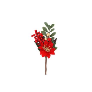 Branche décorative Noël Enchanté rouge, vert et or avec fleur, baies et feuillage | jourdefete.com Branche décorative Noël Enchanté rouge, vert et or avec fleur, baies et feuillage | jourdefete.com