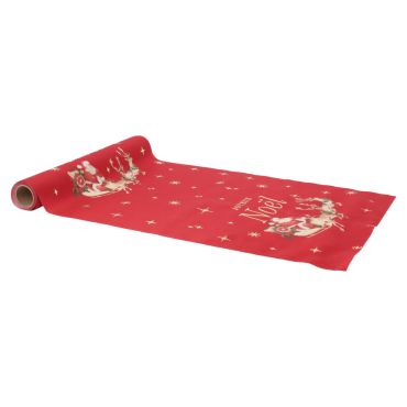 Chemin de table Joyeux Noël rouge cerise et doré avec motif Père Noël en traîneau | jourdefete.com Chemin de table Joyeux Noël rouge cerise et doré avec motif Père Noël en traîneau | jourdefete.com