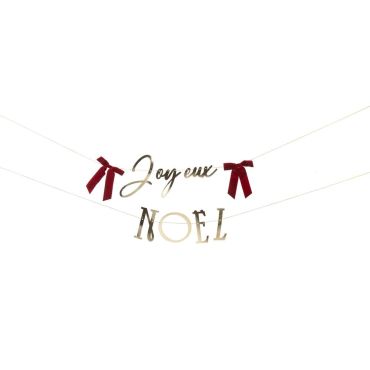 Guirlande Joyeux Noël dorée avec nœuds rouges en satin pour décoration murale de Noël | jourdefete.com Guirlande Joyeux Noël dorée avec nœuds rouges en satin pour décoration murale de Noël | jourdefete.com