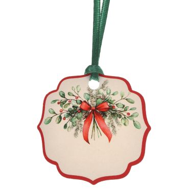Marque-place étiquette Noël Enchanté avec ruban vert et nœud rouge lot de 6 | jourdefete.com