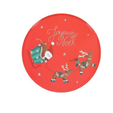 Assiettes rouges Joyeux Noël avec Père Noël en traîneau et rennes festifs | jourdefete.com Assiettes rouges Joyeux Noël avec Père Noël en traîneau et rennes festifs | jourdefete.com