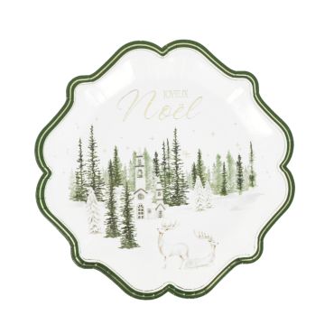 Lot de 8 assiettes festonnées Snowy Bliss vert forêt et dorure or pour table de Noël | jourdefete.com Lot de 8 assiettes festonnées Snowy Bliss vert forêt et dorure or pour table de Noël | jourdefete.com