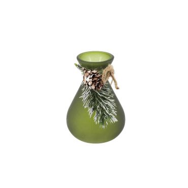 Vase Ally en verre mat vert décoré de sapin et pomme de pin | jourdefete.com Vase Ally en verre mat vert décoré de sapin et pomme de pin | jourdefete.com