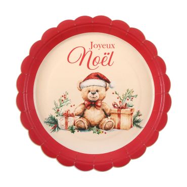 Assiette en carton ronde festonnée Teddy de Noël 23 cm | jourdefete.com Assiette en carton ronde festonnée Teddy de Noël 23 cm | jourdefete.com