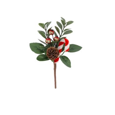 Branche de Noël sucrée rouge, blanc, vert et paillettes or – décoration festive 13 cm | jourdefete.com Branche de Noël sucrée rouge, blanc, vert et paillettes or – décoration festive 13 cm | jourdefete.com