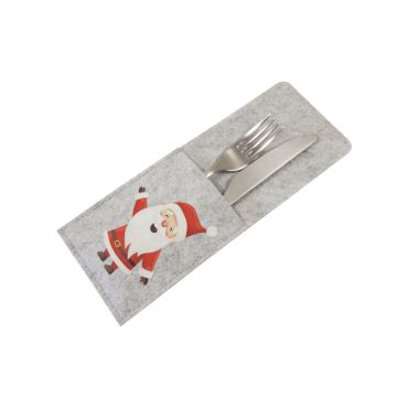 Étuis à couverts en feutrine gris avec motif Père Noël | jourdefete.com Étuis à couverts en feutrine gris avec motif Père Noël | jourdefete.com