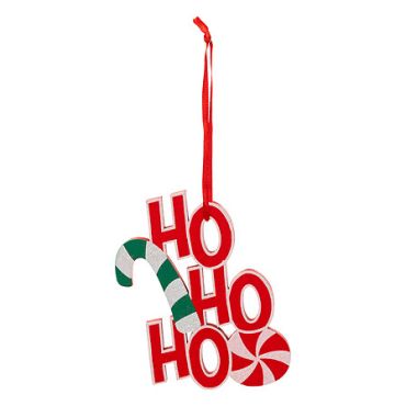 Suspension décorative “HO HO HO” rouge et blanche avec canne à sucre et bonbon de Noël | jourdefete.com Suspension décorative “HO HO HO” rouge et blanche avec canne à sucre et bonbon de Noël | jourdefete.com