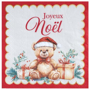 Lot de 20 serviettes en papier Teddy de Noël avec ours en peluche et paquets cadeaux 33x33 cm | jourdefete.com Lot de 20 serviettes en papier Teddy de Noël avec ours en peluche et paquets cadeaux 33x33 cm | jourdefete.com