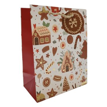Sac cadeau de Noël Maison pain d'épices avec motifs biscuits et sucreries | jourdefete.com Sac cadeau de Noël Maison pain d'épices avec motifs biscuits et sucreries | jourdefete.com