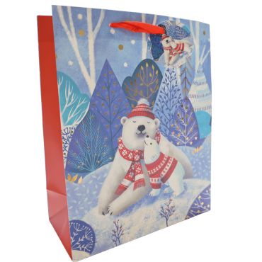 Sac cadeau de Noël Ours Polaire avec motifs hivernaux et couleurs festives | jourdefete.com
