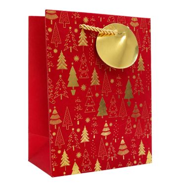 Sac cadeau de Noël en papier - Sapins dorés - Taille S Sac cadeau de Noël en papier - Sapins dorés - Taille S