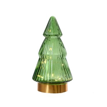 Sapin lumineux en verre vert LED blanc chaud H19,5cm | jourdefete.com Sapin lumineux en verre vert LED blanc chaud H19,5cm | jourdefete.com