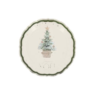 Lot de 8 petites assiettes de Noël en carton sapin vert kaki et crème | jourdefete.com Lot de 8 petites assiettes de Noël en carton sapin vert kaki et crème | jourdefete.com