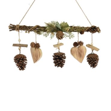 suspension deco de noel pomme de pin et cœur en bois | jourdefete.com suspension deco de noel pomme de pin et cœur en bois | jourdefete.com