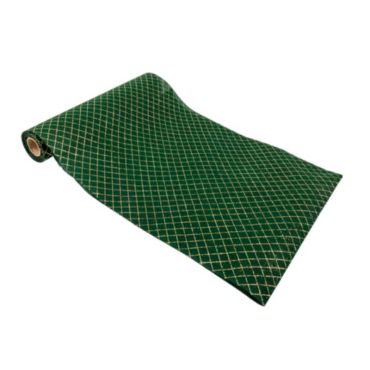 Chemin de table vert avec croissillons de paillettes dorées | jourdefete.com