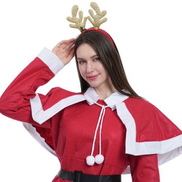 Serre-tête Bois de Renne dorés pailletés porté sur tenue de Noël rouge et blanche | jourdefete.com Serre-tête Bois de Renne dorés pailletés porté sur tenue de Noël rouge et blanche | jourdefete.com