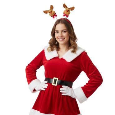 Serre-tête de Noël avec petites têtes de rennes en peluche | jourdefete.com