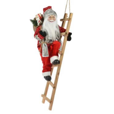 pere noel sur echelle avec hotte noel | jourdefete.com