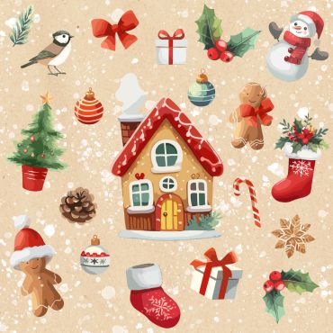 Serviettes de Noël 33 x 33 cm avec maison en pain d’épices et décorations festives | jourdefete.com Serviettes de Noël 33 x 33 cm avec maison en pain d’épices et décorations festives | jourdefete.com